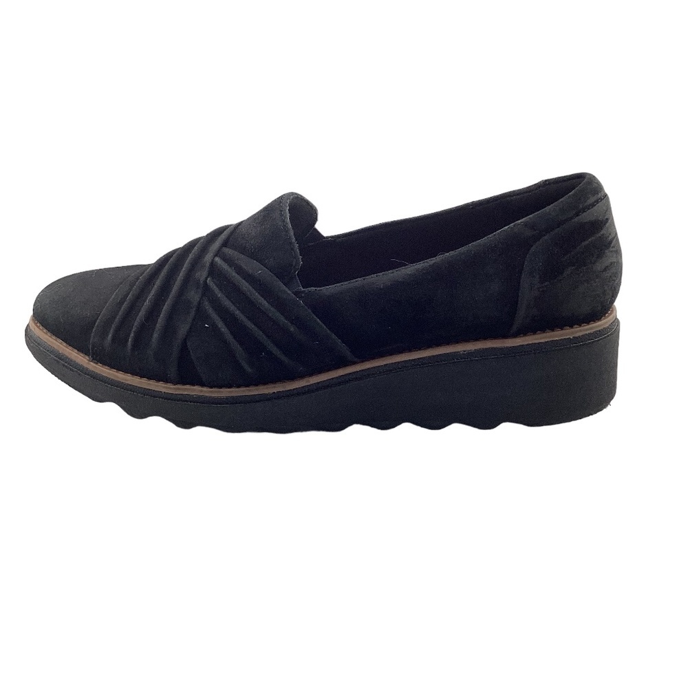 Collection by Clarks Sharon Villa Black Suede Wedge Loafer‎ Size 8.5